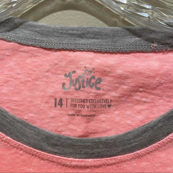 Justice Girl’s Long Sleeve Baseball Tee Grey Coral Size 14 - Picture 4 of 6